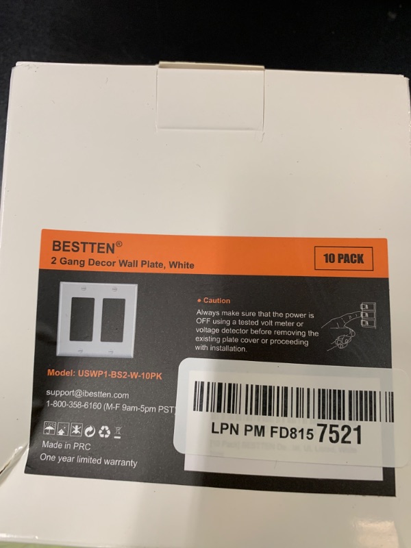 Photo 1 of [10 Pack] BESTTEN Decorator Wall Plate, 2 Gang Standard Size Outlet Cover for GFCI and USB Receptacles, H4.53” x W4.57”, Unbreakable Polycarbonate Material, UL Listed, White