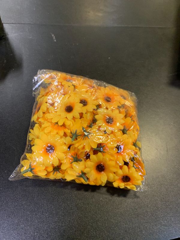Photo 1 of 100 Pcs Sunflowers Artificial Flower Heads, Yellow Mini Fake Sunflowers Decorative Fabric Flowers Craft Floral Embellishments Silk Sun Flower Head Decorations DIY Wedding Floral Home Decor
