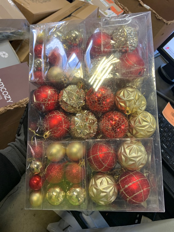 Photo 1 of 100ct Red and Gold Christmas Ornaments Set, Shatterproof Christmas Decorations for Tree Elegant Plastic Xmas Ball Ornaments with Assortment of Designs and Size for Holiday Party Deco (Red & Gold)