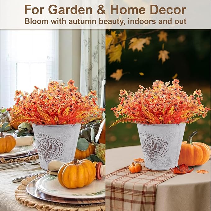 Photo 1 of  Fall Artificial Mums Flower Bouquet Set with 4 Realistic Varieties, Autumn Greenery Artificial Flower for Porch Window Box Farmhouse Thanksgiving Home, Faux Flowers Decor for Outdoor Indoor