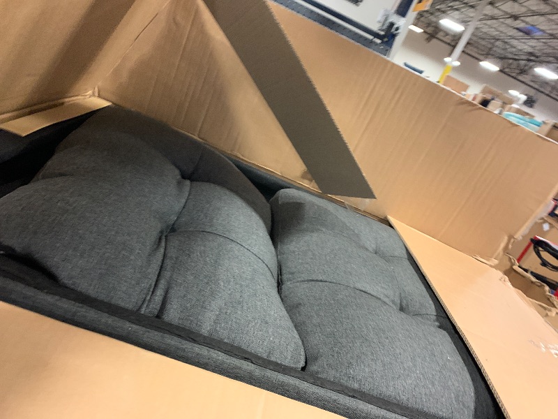 Photo 1 of *PLEASE READ NOTES* Lilola Home Callie 60" W Gray Woven Fabric Loveseat – Compact 2-Seater Couch with Tufted Seat and Track Arms for Apartments or Guest Rooms