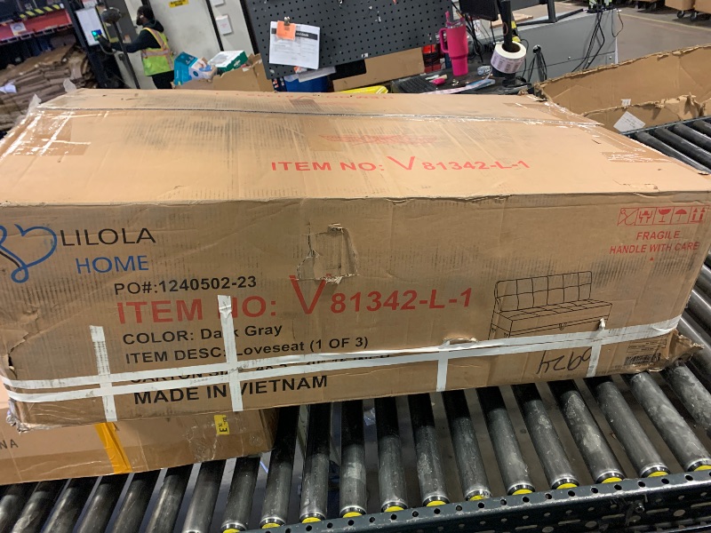 Photo 1 of *PLEASE READ NOTES* Lilola Home Callie 60" W Gray Woven Fabric Loveseat – Compact 2-Seater Couch with Tufted Seat and Track Arms for Apartments or Guest Rooms