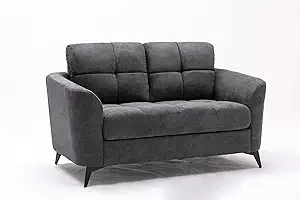 Photo 1 of *PLEASE READ NOTES* Lilola Home Callie 60" W Gray Woven Fabric Loveseat – Compact 2-Seater Couch with Tufted Seat and Track Arms for Apartments or Guest Rooms