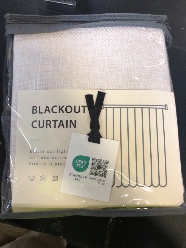 Photo 1 of 100% Blackout Shield Linen Blackout Curtains for Bedroom 96 Inches Long, Back Tab/Rod Pocket Living Room Drapes, Thermal Insulated Blackout Curtains 2 Panels Set, 50" W x 96" L,Cream
