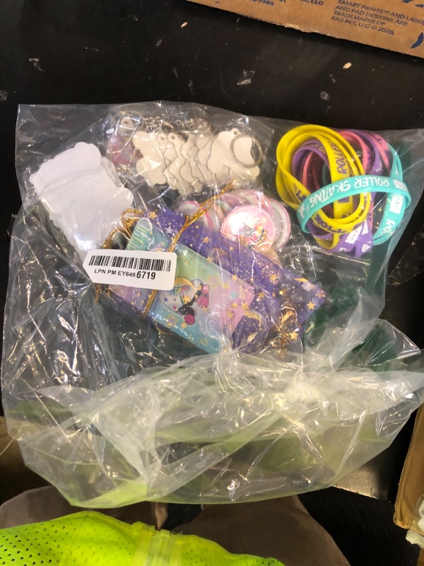 Photo 1 of 110 PCS Roller Skate Party Favors Skating Party Supplies with Key Chains Button Pins Stickers Rubber Bracelets for Hip Hop Disco 80s 90s Themed Party (style 1)