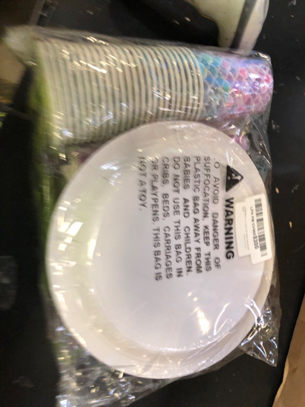 Photo 1 of 122Pcs Mermaid Birthday Party Decorations Set Mermaid Party Supplies Includes Plates, Napkin, Fork, Cup, Tablecloth, Banner for Baby Shower Ocean Birthday Party Decorations, Serves 24