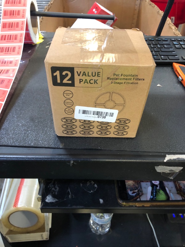 Photo 1 of 12 Pack Cat Water Fountain Filters, GISOFIK Pet Fountain Replacement Filters, Triple Filtration Dog Fountain Replacement Filters for Most 54oz, 81oz Flower Cat Water Dispenser(5in Diameter)