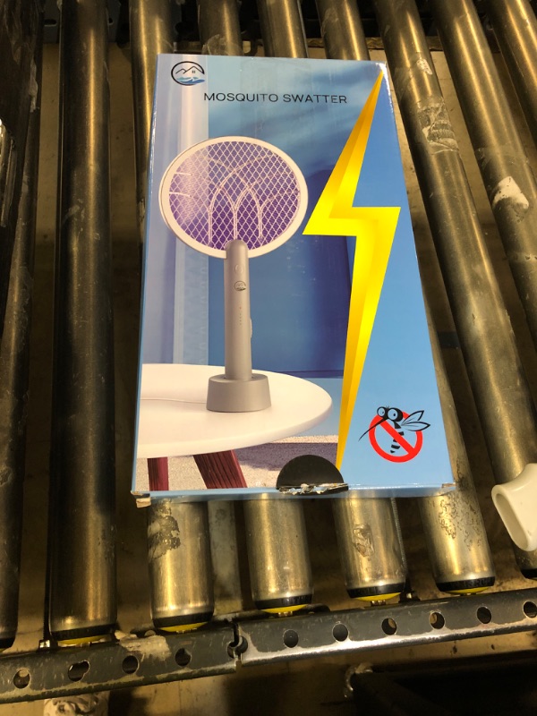 Photo 1 of 1 PIECE ONLY** Electric Fly Swatter Racket, Mosiller 2 in 1 Smart Bug Zapper & Power Take Off Generators with USB Rechargeable Base, Powerful Mosquitoes Trap Lamp & Fly Killer for Home, Bedroom (Light Grey 1 Pack)