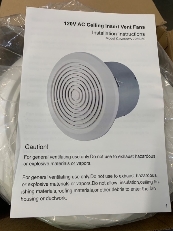 Photo 1 of 120v Ac ceiling insert vent fan