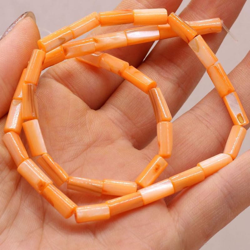 Photo 1 of 01 Strand Natural Freshwater Shell Bead Long Cylindrical Loose Spacer Beads For Jewelry Making Diy Bracelet Earring Necklace Accessories - ( Color: Orange / Size: 4X8-5X10Mm )