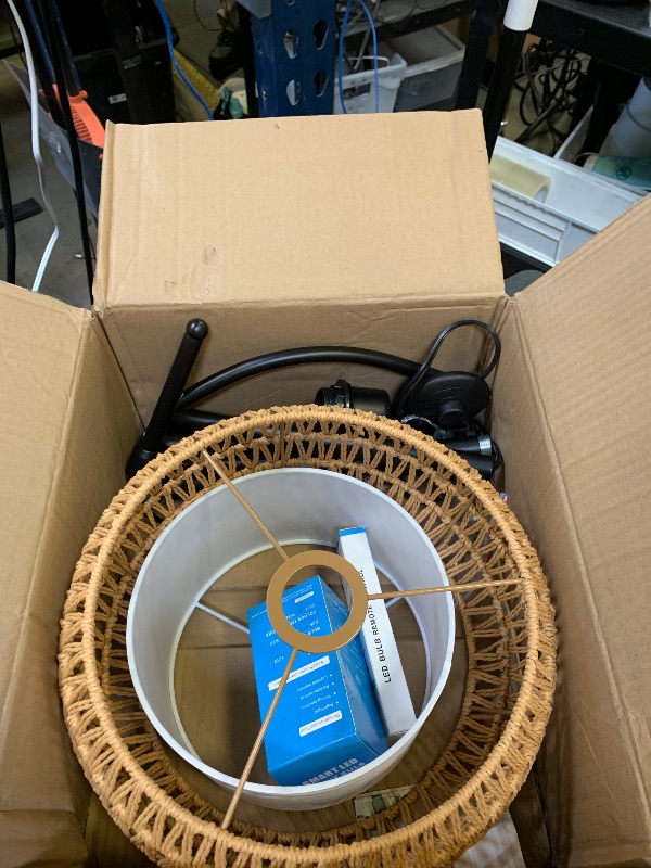 Photo 1 of *MISSING BASE* Arc Floor Lamps for Living Room Rattan Boho Floor Lamp with Remote Control,Dimmable LED Floor Lamps Wicker Lamp Shades Black Standing Lamp with 3 Color Temperature Tall Floor Lamp For Bedroom Corner