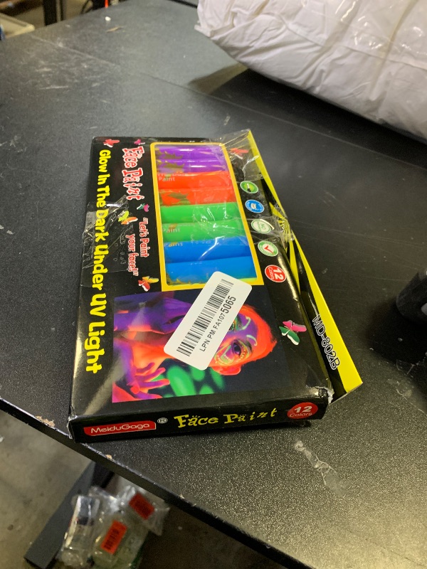 Photo 1 of 12 PCS Glow Face Body Paint, Glow In The Dark Under UV Black Light Sticks Makeup Neon Face Painting Kits for Adult Halloween Festival Accessory Glow Party Supplies