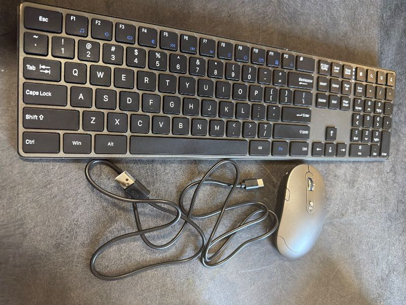 Photo 1 of ***BLUETOOTH MISSING***Amazon Basics Ultra Premium Wireless Keyboard and Mouse Combo - Rechargeable, Ultra Slim Design, Quiet, Full Size, Number Pad, Unifying Receiver, Black