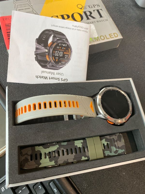 Photo 1 of *MISSING PARTS*
Military Smart Watches Built-in GPS, 170+ Sport Modes for Men with Flashlight, Smartwatch for Android Phones and iPhone, 1.43" AMOLED Screen Bluetooth Call Compass Altimeter (Sivler & Camo (2 Bands))