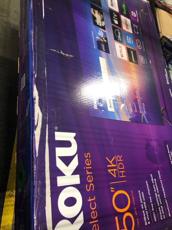 Photo 1 of ***Damaged Screen****Roku Smart TV 2025 – 50-Inch Select Series, 4K HDR TV – RokuTV with Enhanced Voice Remote – Flat Screen LED Television with Wi-Fi for Streaming Live Local News, Sports, Family Entertainment