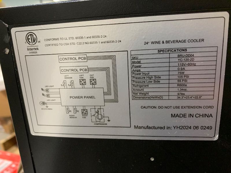 Photo 1 of ***FINAL SALE, VIEW NOTES*** EUHOMY Wine and Beverage Refrigerator, 24 Inch Dual Zone Wine Cooler with Glass Door Hold 21 Bottles and 88 Cans, Built in or Under Counter Wine Fridge with Blue LED Light***MISSING HANDLE BARS***