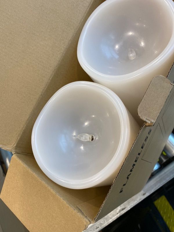 View 3 of ***MISSING REMOTE*** Yongmao 12" x 5" Waterproof Extra Large Outdoor Flameless Candles Battery Operated LED Flickering Pillar Candles with Remote for Indoor Outdoor Lanterns, Long Lasting, Ivory White Large, Set of 2