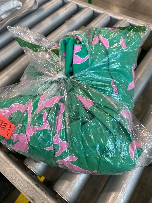 Photo 1 of *MISSING PARTS UNKNOWN*
FLAXMAKER Blue and White Shoulder Ruffles Strip Plant Prints One Piece Swimsuit and Skirt/Sarong (Green,L)