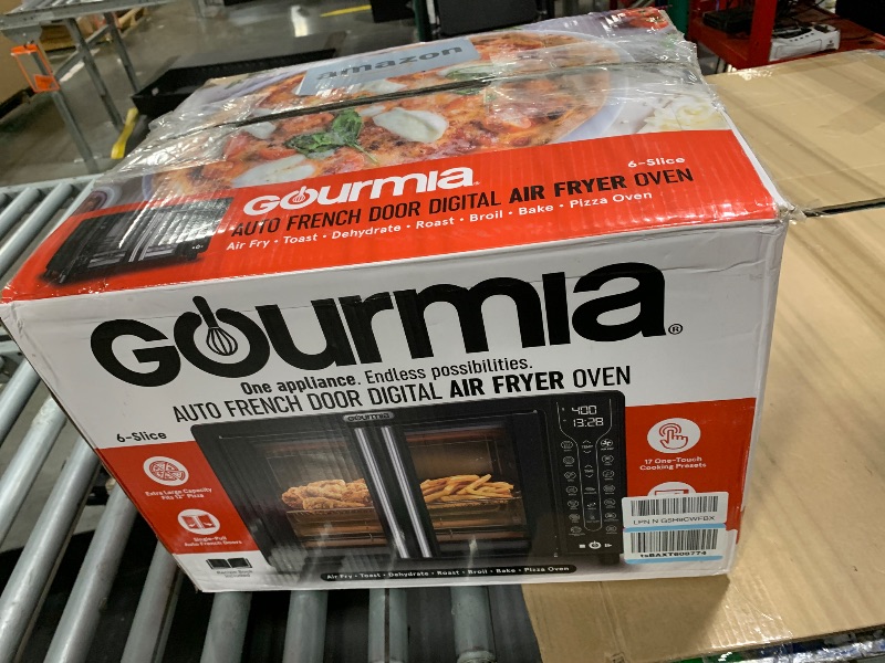 Photo 1 of ***USED***Gourmia French Door Air Fryer – 25 Qt Large Capacity Convection Oven, Fryforce 360°, Digital Display with 17 Cooking Presets, Bake, Toast, Roast, Dehydrate, Fits 12” Pizza