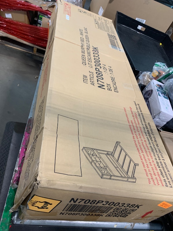 Photo 1 of (4/10/2026 ***FINAL SALE/NO RETURN, SOLD AS PARTS***)
*** MISSING***Merax Queen Size Murphy Bed Wall Bed with Top Cabinets and Shelves, Space-Saving Design Foldable Platform Bed Frame, Multifunctional Bed for Bedroom, Guest Room, Home Office, White (Chevr