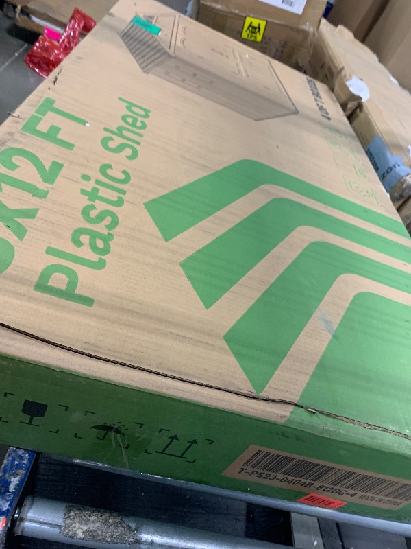 Photo 1 of ****PARTIAL SET, BOX 4 OF 7 ONLY**** Patiowell 8x12 FT Outdoor Storage Shed, Plastic Shed Resin Garden Shed with Floor & Window & Lockable Door for Patio Furniture, Backyard Tools, Bicycles & Lawnmower, Beige