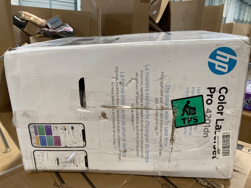 Photo 1 of ** FINAL SALE NO RETURNS**

HP Color Laserjet Pro 4201dn Printer, Print, Fast speeds, Easy Setup, Mobile Printing, Advanced Security, Best-for-Small Teams. Ethernet & USB only. Not Wireless. White