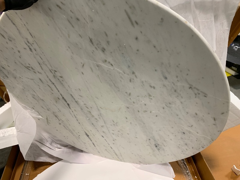 Photo 1 of ****FINAL SALE. NO RETURN!!! VIEW NOTES****Meridian Furniture 248White-DT48 Genoa Collection Art Deco Dining Table with Handcrafted Genuine Marble, White Marble with Light Grey Veining, 48" W x 48" D x 30" H, White