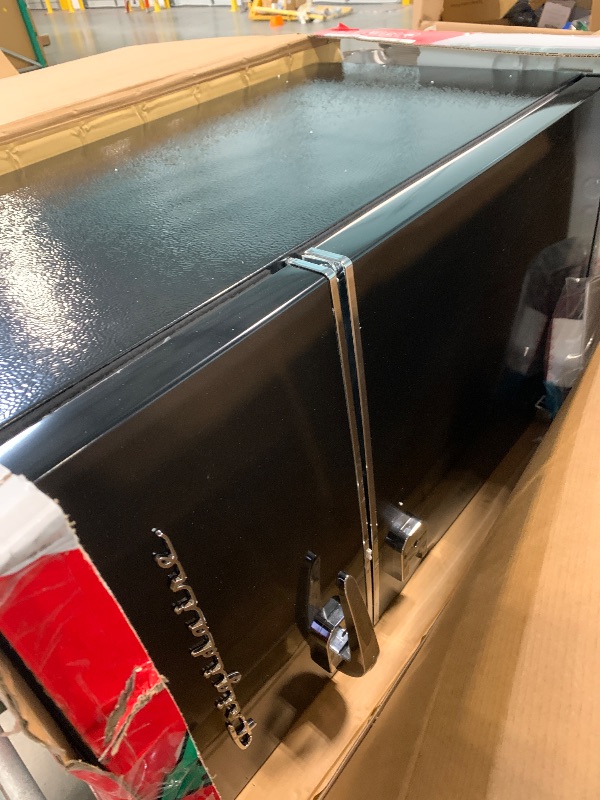 Photo 1 of ***DOOR DENTED*** Frigidaire EFR840 Retro Mini Fridge with Freezer & Side Bottle Opener - Small 2 Door Refrigerator for Office Bar or College Dorm Room - 3.2 Cu Ft, Black