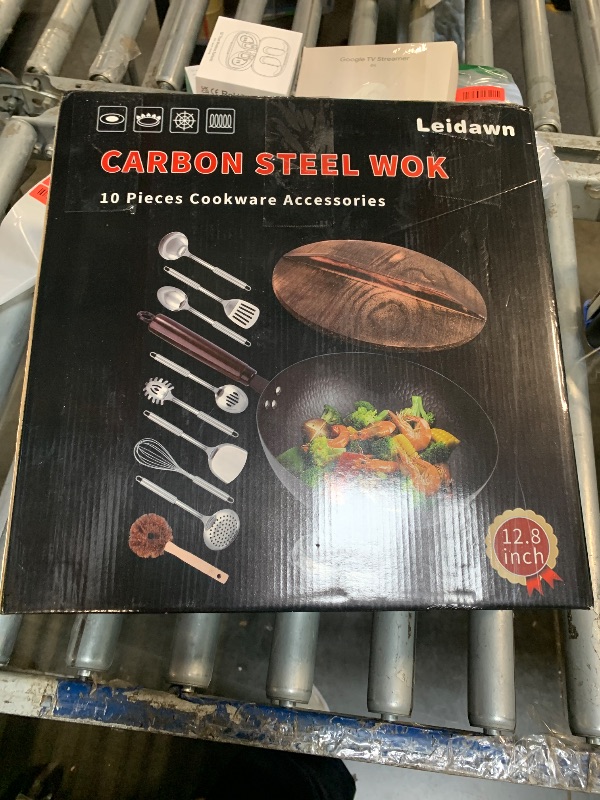 Photo 1 of ** SOLD AS IS NO RETURN/REFUNDS**SEE COMMENTS!
Leidawn 12.8" Carbon Steel Wok-11Pcs Woks & Stir Fry Pans Wok Pan with Lid, No Chemical Coated Chinese Woks with 10 Cookware Accessories, Flat Bottom Wok for Electric, Induction,Gas Stoves