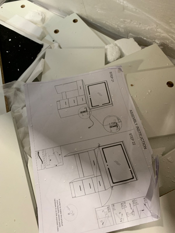 Photo 1 of ** A CRACKED PIECE*** LIVELYGLOW Makeup Vanity Desk Set, White, 35.4“W x 15.7" D x 53.9" H (Large Smart LED Mirror, with Cushion Stool, Hairdryer Rack, Power-Outlet, 4 Drawers)