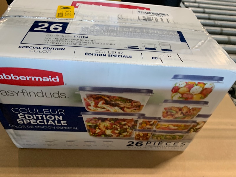 Photo 1 of ** SOLD AS IS NO RETURN/REFUNDS**
Rubbermaid Easy Find Lids® Food Storage Containers with Vented Lids, 26 Piece Set, Blue