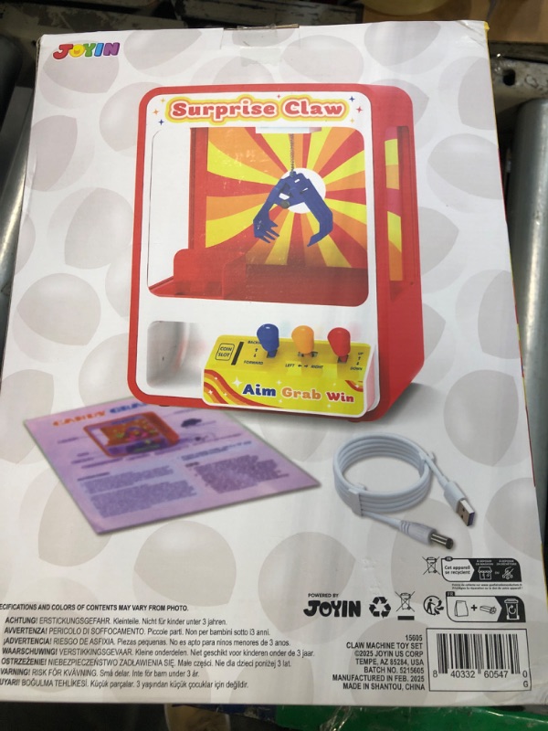 Photo 1 of ** BROKEN CLAW/ FINAL SALE / NO REFUNDS NO RETURNS ** JOYIN Claw Machine Arcade Toy with LED Light & Adjustable Sound, Rechargable Dispenser Toys Mini Vending Machine for Kids - Perfect Christmas & Birthday Big Gifts for Kids, Ages 3+