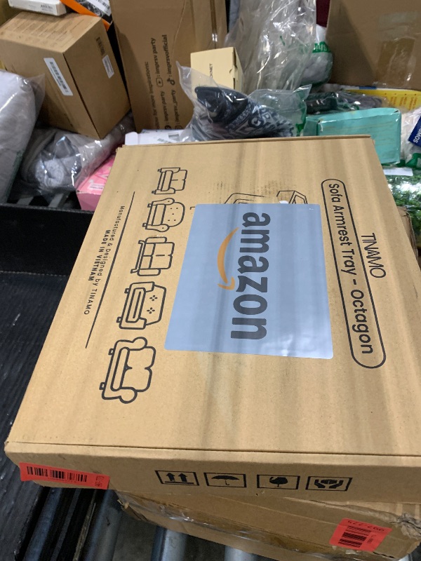 Photo 1 of ***MAJOR DAMAGE*** Tinamo Octagonal Acacia Sofa Arm Tray, Couch Armrest Table with Folding Arms - Couch Accessories, Armchair Caddy, Clip on Tray for Home Sofa Living Room with Adjustable Arm Hinges (Walnut Color)