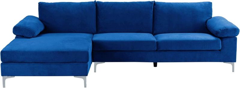 Photo 1 of ** NO RETURNS ** FINAL SALE ** Casa Andrea Milano Modern Sectional Sofa L Shaped Velvet Couch, with Extra Wide Chaise Lounge, Large, Navy