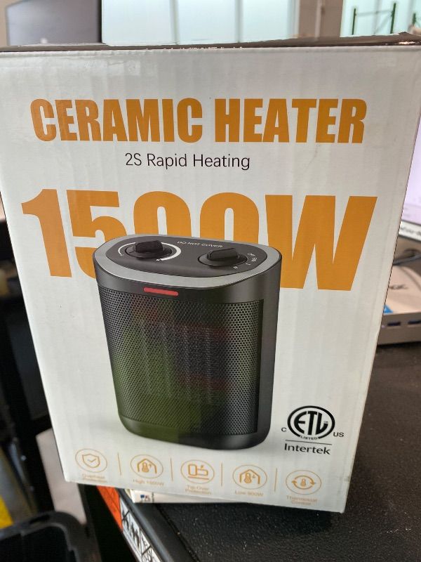 Photo 1 of *UNTESTED*
1500W Space Heater, Portable Ceramic Small Space Heater for Indoor Use, Overheated & Tip-Over Safety Protection, Personal Electric Space Heater with Thermostat for Desk, Office, Home, and Room Use