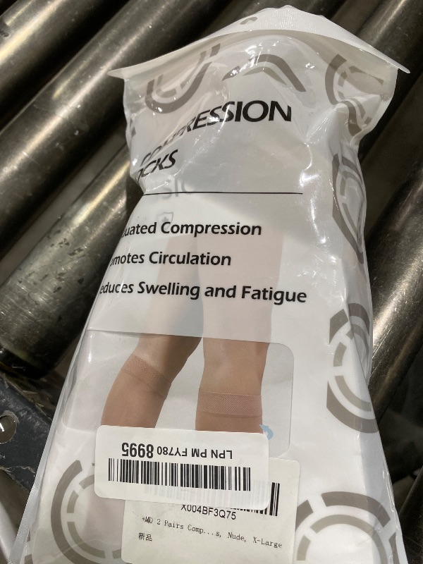 Photo 1 of +MD 2 Pairs Medical Compression Socks for Women & Men, Knee High Open Toe Stockings, Circulation Support & Comfort Hose Nude, X-Large