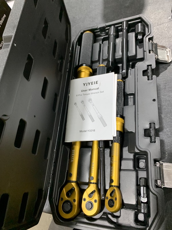 Photo 1 of 1/4 3/8 1/2-inch Drive Click Torque Wrench, 8Pcs Torque Wrench Set 10-230in.lb, 5-50ft.lb, 10-180ft.lb with Adapters, ±3% Accuracy, 72-Tooth Dual Scale Torque Wrenches for Bike, Moto, Car Repair