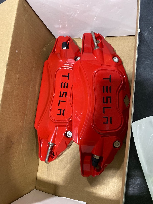 Photo 1 of Brake Caliper Covers Set of 4 Compatible with for Tesla Model 3 Highland 2024 .18/19 inch Wheel Hub Front and Rear Brake Caliper Covers -Fit For Tesla Brake Caliper (Model 3 2024)