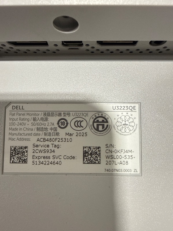 Photo 1 of **DAMAGED, SOLD FOR PARTS** Dell Flat Panel Monitor U3223QE  Silver - monitor only