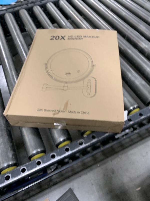 Photo 1 of VORREMIRR 20X Magnifying Mirror with Light: 8.5 Inch Lighted Makeup Mirror, Wall Mount, 360 Rotation, Touch Screen, Rechargeable, Brushed Nickel