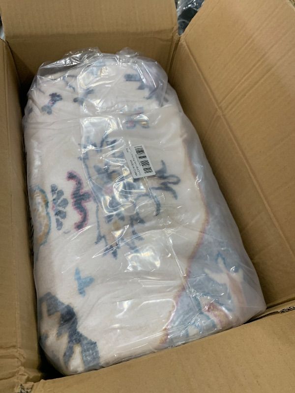 Photo 1 of Hargiis Area Rug, 8x10 Ft, Steel Blue, Floral Pattern, Non-Slip, Low Pile, Indoor, Multipurpose