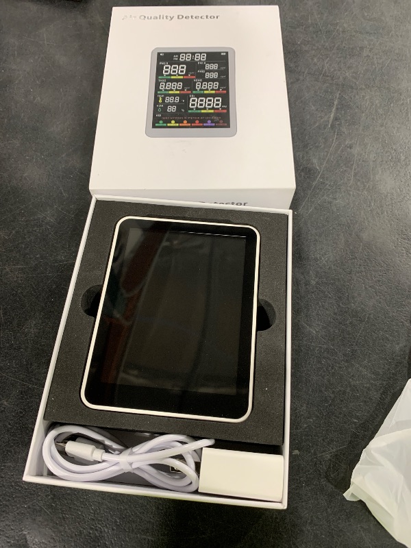 Photo 1 of Professional Indoor Air Quality Monitor with AQI Beep Alarms, Portable Real-Time Detector for Home Cars Plants and Pets (White)