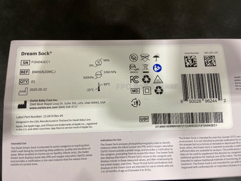 Photo 1 of Owlet Dream Sock® - FDA-Cleared Smart Baby Monitor - Track Live Pulse (Heart) Rate, Oxygen in Infants - Receive Notifications - Dusty rose