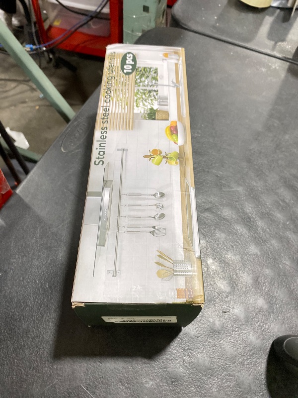 Photo 1 of 10 Pcs Cooking Utensils Set, Stainless Steel Kitchen Utensils, Heat Resistant Metal Kitchen Tools Include Solid & Slotted Spatula, Spoon, Ladle, Pasta Server,Potato Maseher,Egg Whisk,Meat Fork, Silver