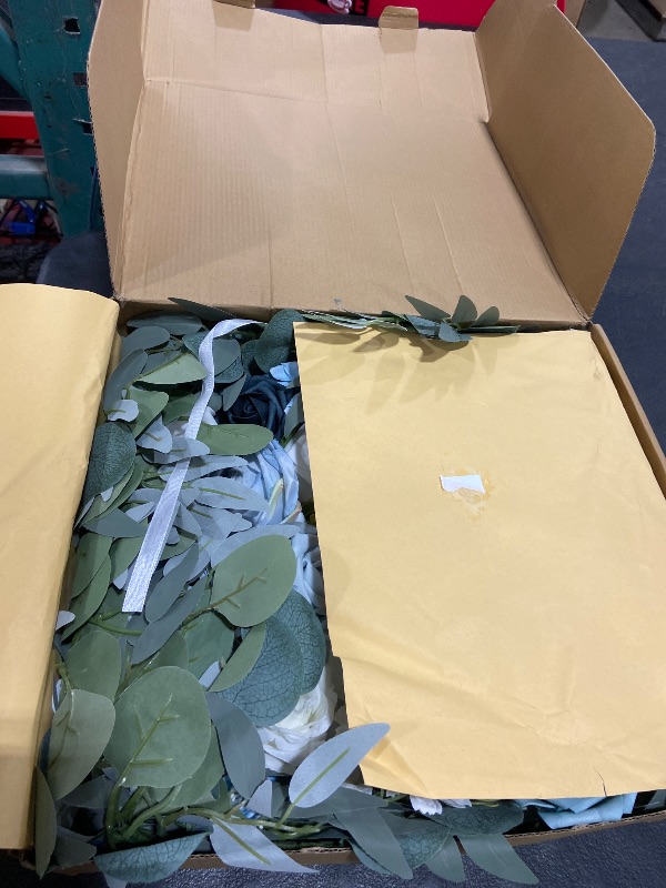 Photo 1 of WEIERYUE Deluxe Blue Artificial Wedding Arch Flowers with Drapes Kit-Pack of 5, 2pcs Flower Arrangements 3pcs Hanging Sheer Drapes Blue Ceremony Arbor Reception Backdrop Rose Floral Decorations.