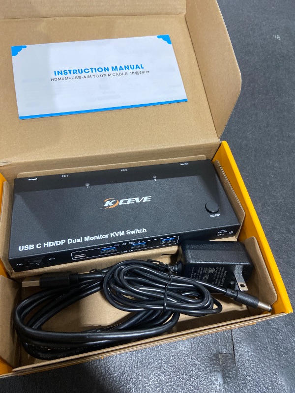 Photo 1 of KCEVE KVM Switch 2 Monitors for 1 Laptop 1 Desktop, USB 3.0 KVM Switch 2 Monitor 2 Computer USB C Displayport HDMI, MST,4K@60Hz,PD 100W, Power Adapter, Wired Remote(4K USB C DP HDMI 2 in 2 Out KVM)