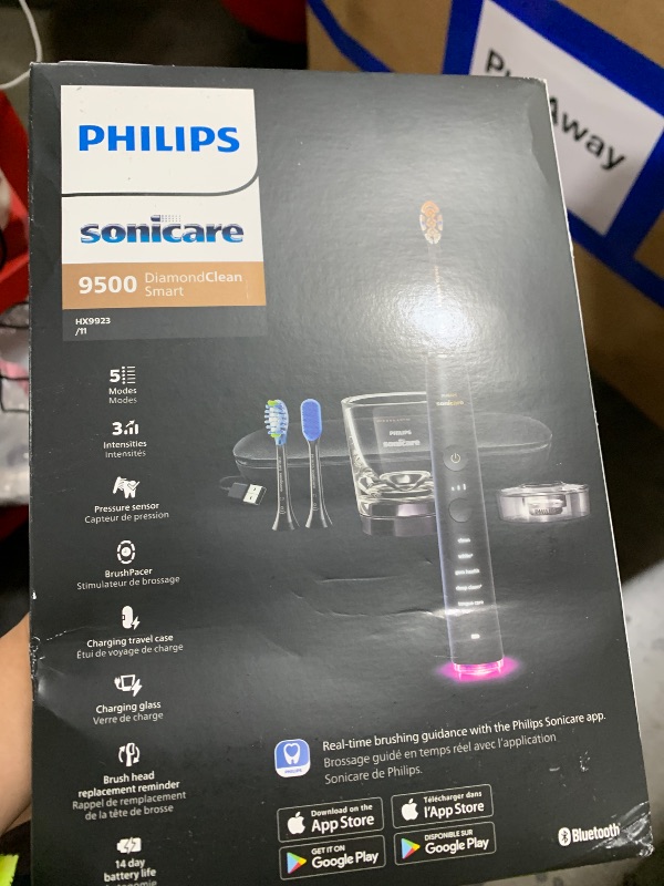Photo 1 of Philips Sonicare DiamondClean Smart 9500 Electric Toothbrush, Sonic Toothbrush with App, Pressure Sensor, Brush Head Detection, 5 Brushing Modes and 3 Intensity Levels, Black, Model HX9923/11