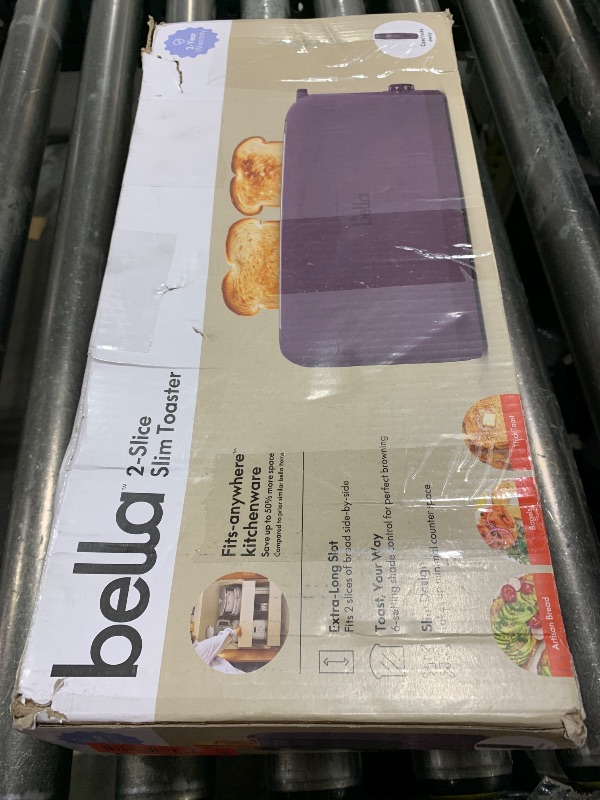 Photo 1 of bella 2 Slice Slim Toaster, Fits-anywhere™ Kitchenware, 6 Setting Shade Control with Reheat & Cancel Buttons, Fits sourdough, 10” Long Slot, Anti Jam & Auto Shutoff, 900 Watt, Plum
