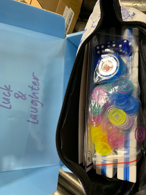 Photo 1 of TIASUSAN Light Blue American Mahjong Tile Set(1.2"), 160 Engraved Tiles with Mahjong Tiles Bag and Mah-jongg Accessories