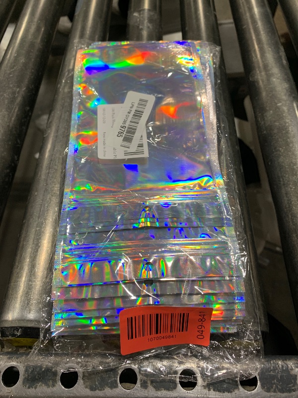 Photo 1 of 100 Pack Holographic Resealable Plastic Bags for Food Storage, Zipper Bags with Clear Front Window, Packaging Pouch for Small Business (100 Pack, 4.8x8 inch)
